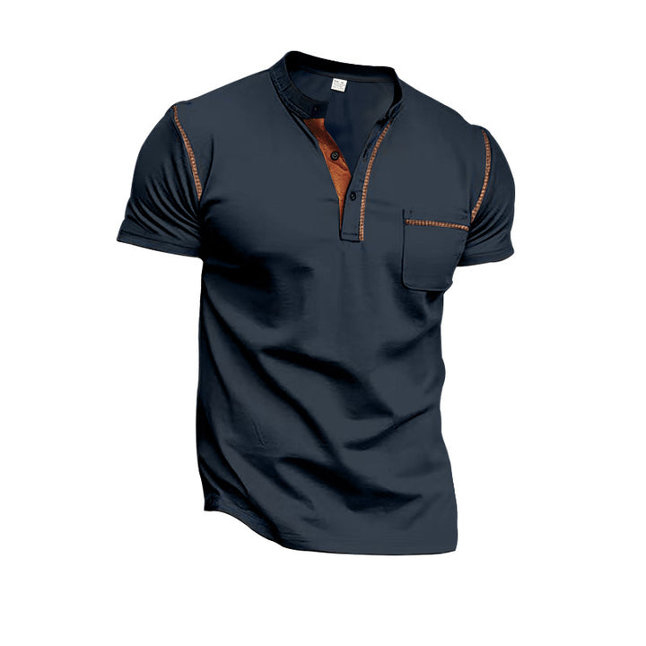 Herren Kurzarm-Henley-Shirt mit kontrastierender Knopfleiste und Brusttasche Aliams