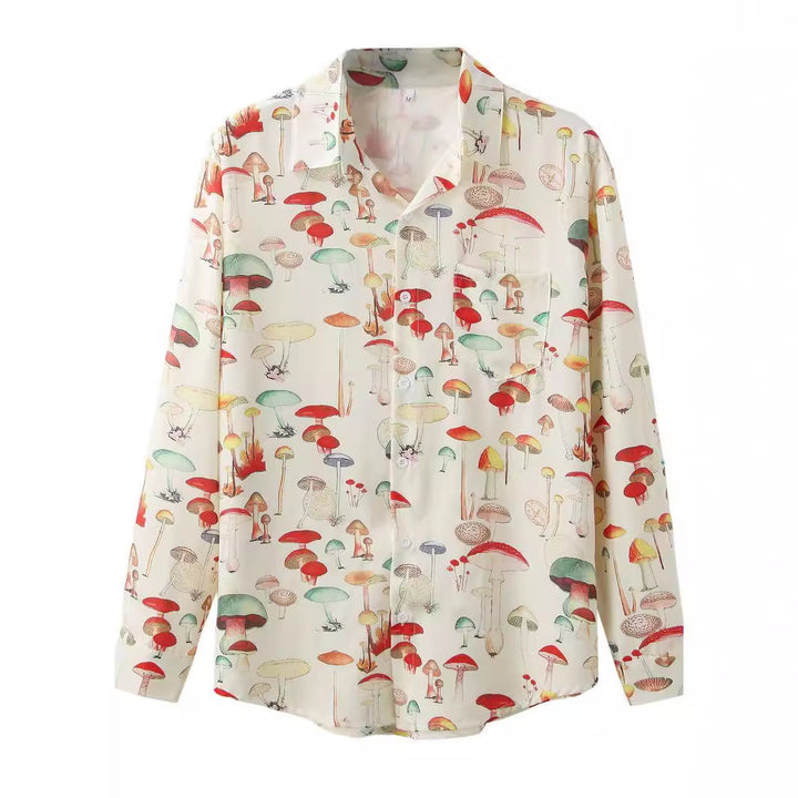 Damen Langarm Hemd mit kreativem Pilzmuster und hochwertigen Materialien Aliams