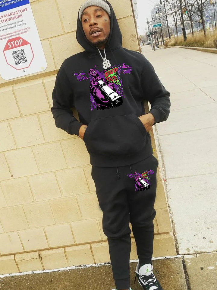 Herren Urbaner Kapuzenpullover mit grafischem Design und Jogginghose Aliams