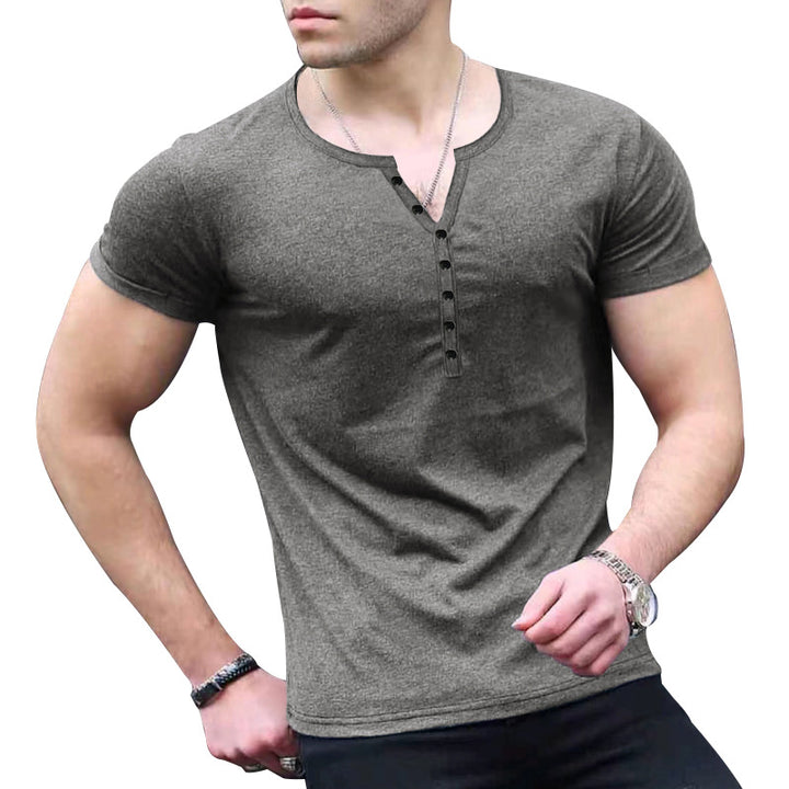 Herren Kurzarm-Henley-T-Shirt mit Knopfleiste und weichem Baumwollmaterial Aliams