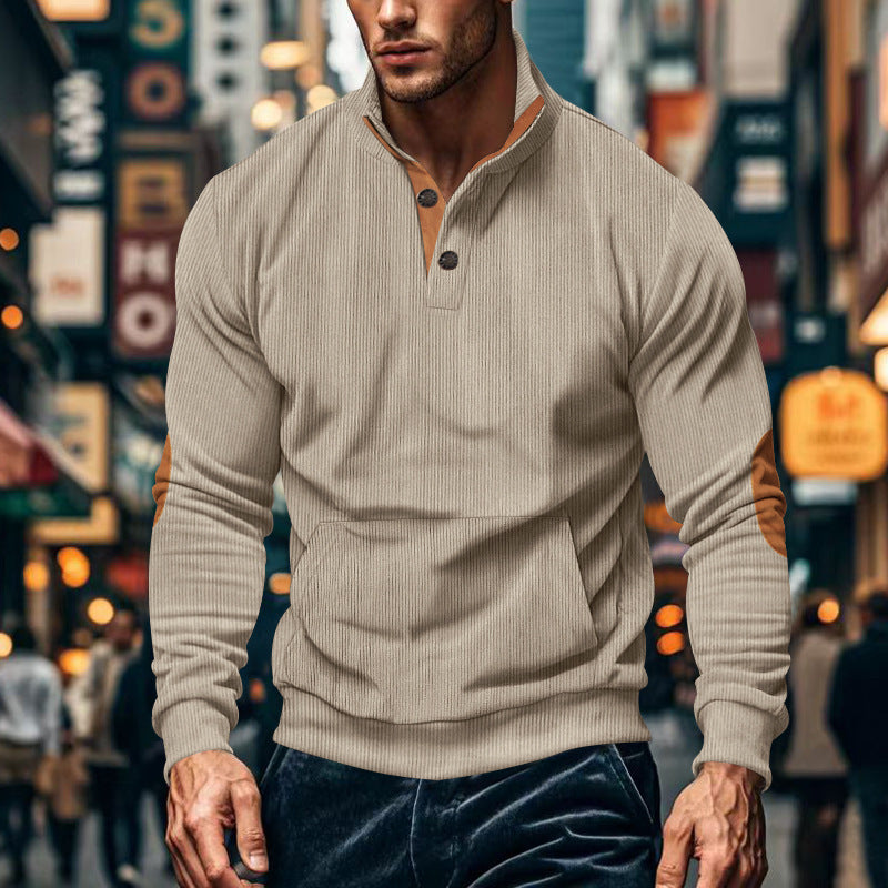 Herren bequemer Pullover mit Stehkragen und Knopfleiste Aliams