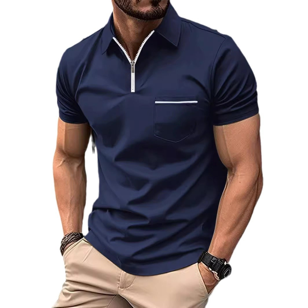 Herren Kurzarm Poloshirt mit Reißverschluss und Brusttasche Aliams