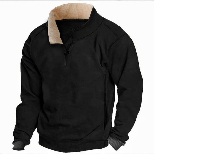 Herren Fleece-Pullover mit durchgehendem Reißverschluss und kontrastierendem Kragen Aliams