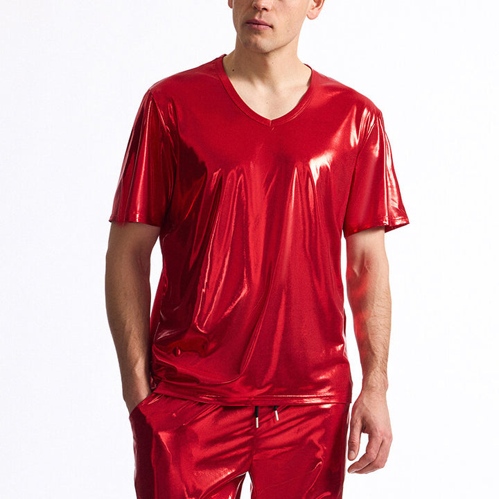 Herren Glänzendes V-Ausschnitt T-Shirt aus hochwertigen Materialien Aliams