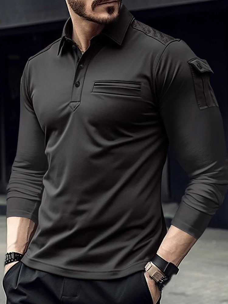 Herren sportliches Langarm-Shirt mit praktischem Eingrifftaschen-Design Aliams