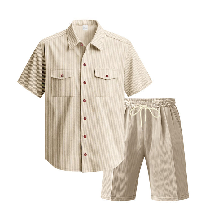 Herren Kurzarm-Hemd und Shorts Set mit praktischen Taschen und bequemer Passform Aliams