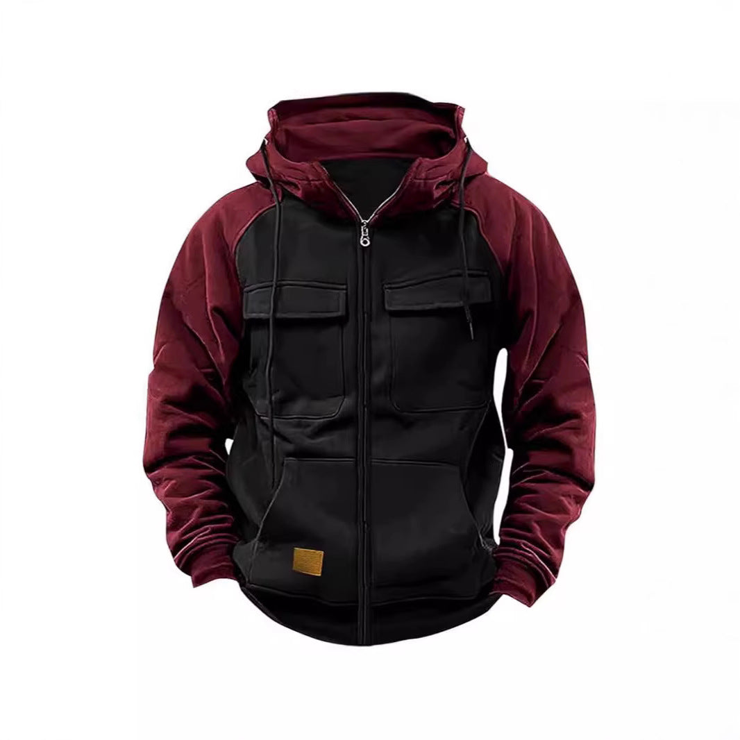 Herren Kapuzenjacke mit praktischen Vorder-Utility-Taschen und hohem Kragen Aliams