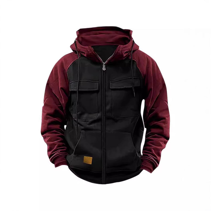 Herren Kapuzenjacke mit praktischen Vorder-Utility-Taschen und hohem Kragen Aliams