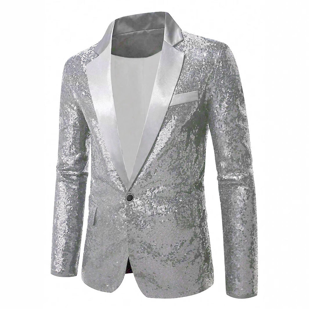 Herren festlicher Paillettenblazer mit elegantem Satinrevers Aliams