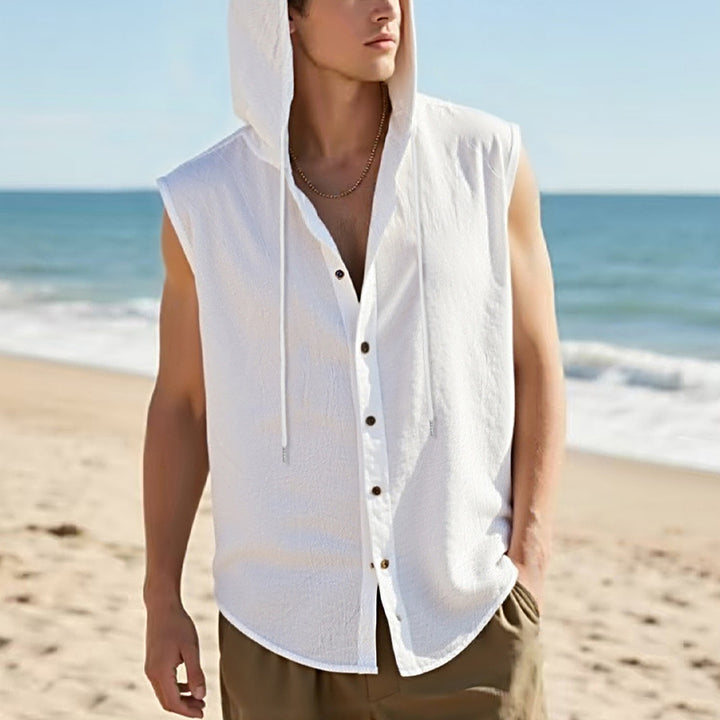 Herren ärmelloses Kapuzenshirt mit Knopfleiste und lässigem Schnitt Aliams