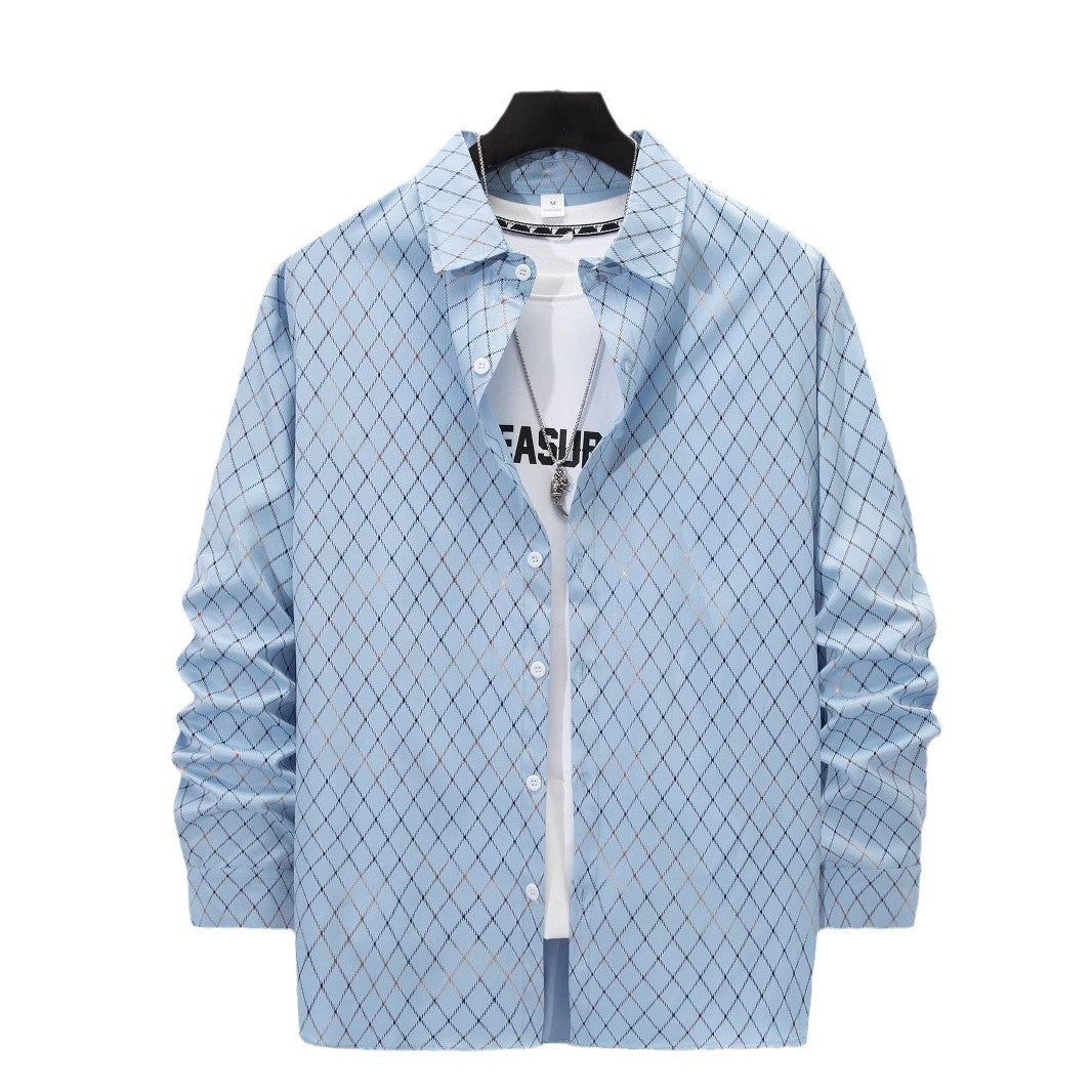 Herren elegantes Langarmhemd mit modernem Rautenmuster Aliams