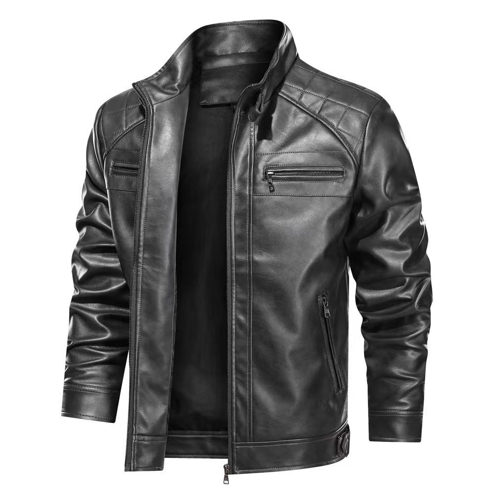 Herren elegante Lederjacke mit asymmetrischem Reißverschluss und praktischen Taschen Aliams