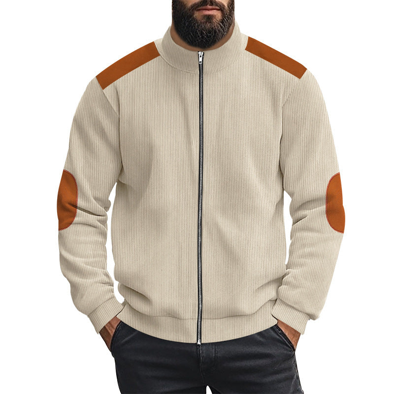 Herren sportliche Strickjacke mit kontrastierenden Lederapplikationen Aliams