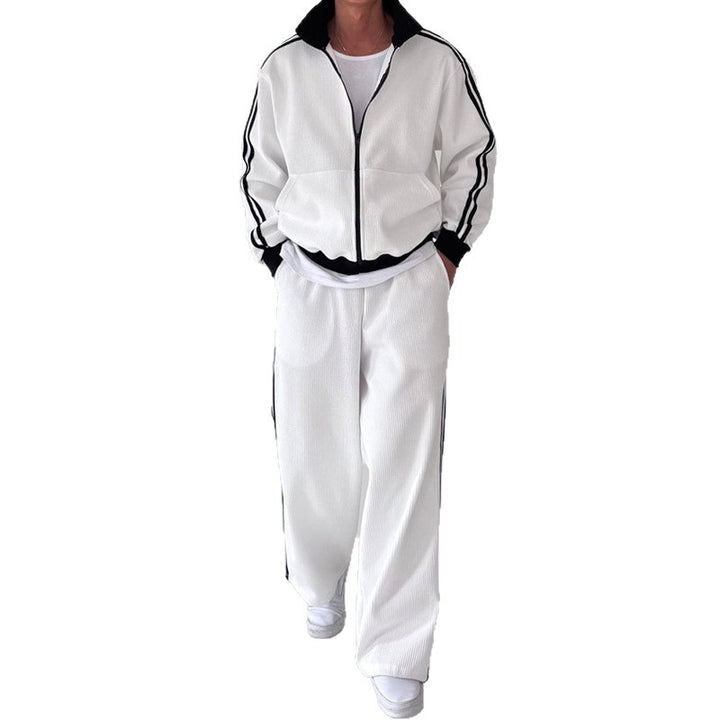 Herren bequeme Trainingsanzug mit hohem Kragen und seitlichen Streifen Aliams