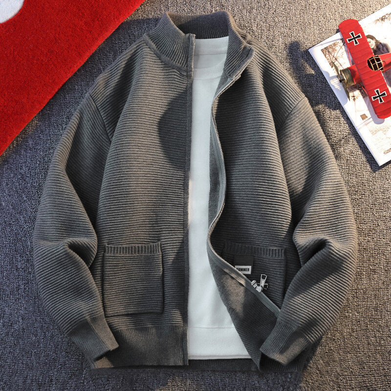 Herren Gemusterte Strickjacke mit hohem Kragen und Taschen Aliams