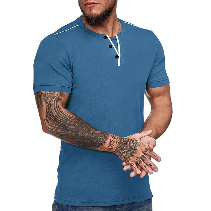 Herren Kurzarm Hemd mit modischem Henley-Ausschnitt und strukturiertem Design Aliams