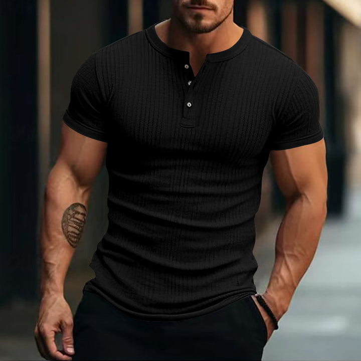 Herren Kurzarm Henley-T-Shirt mit strukturiertem Rippdesign Aliams