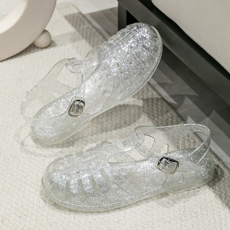 Damen Glitzernde Freizeit-Sandalen Im Riemchen-Stil mit Verstellbarem Verschluss Aliams