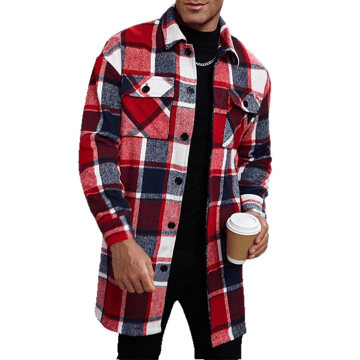 Herren karierte Flanelljacke mit knöpfbaren Taschen und modernem Schnitt Aliams