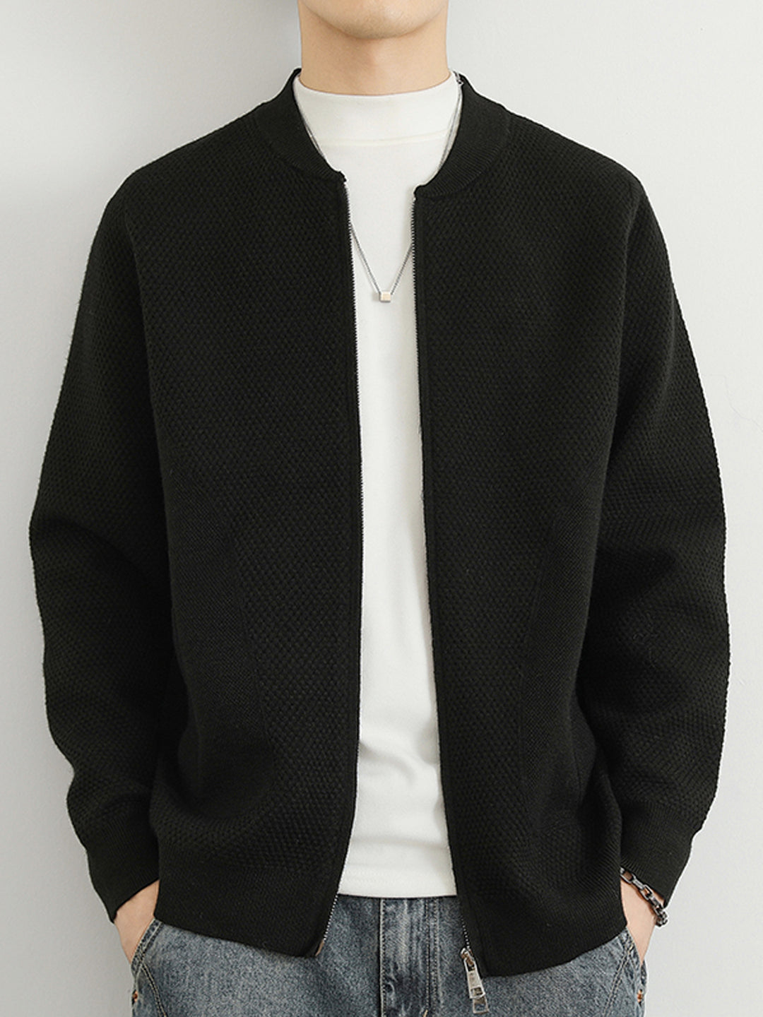 Herren Jacquard Sweatjacke mit Reißverschluss und praktischen Taschen Aliams