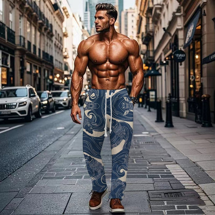 Herren elastische Jogginghose mit schickem Wasser-Motiv und praktischen Eingrifftaschen Aliams