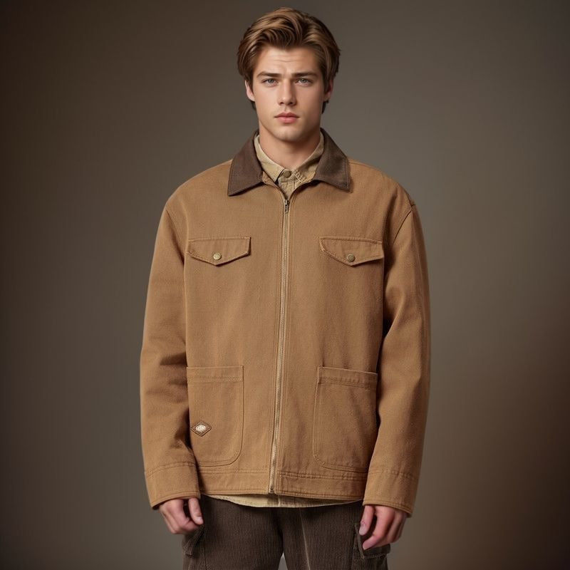 Herren Arbeitsjacke im robusten Look mit funktionalen Taschen und verstärktem Kragen Aliams