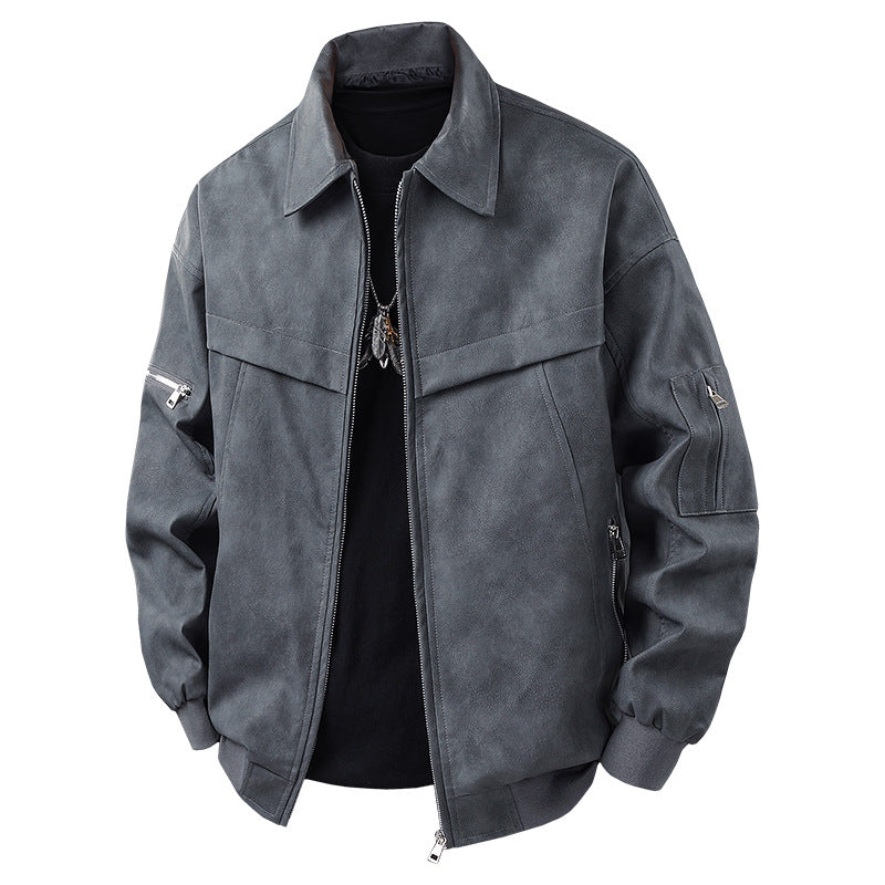 Herren Kunstlederjacke im lässigen Biker-Stil mit praktischen Taschen Aliams