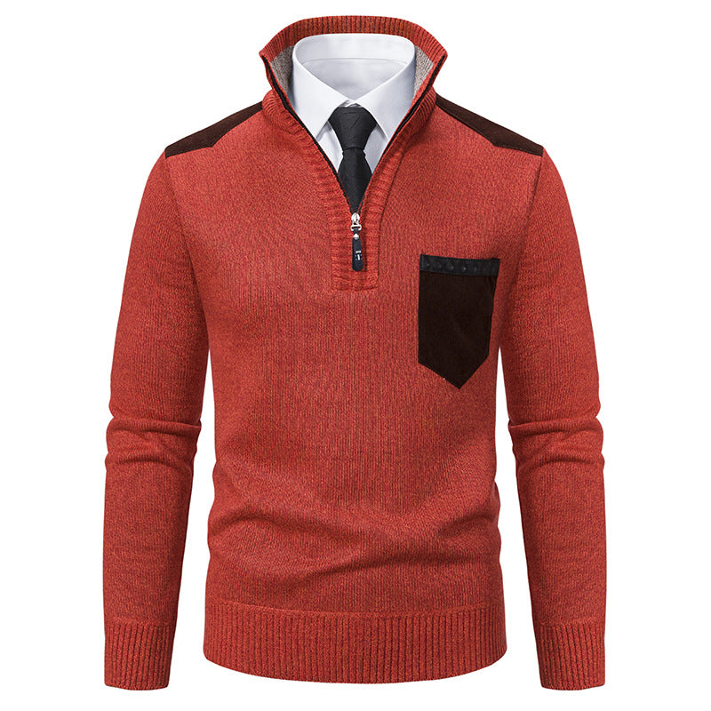Herren eleganter Stehkragenpullover mit Reißverschluss und strukturiertem Design Aliams