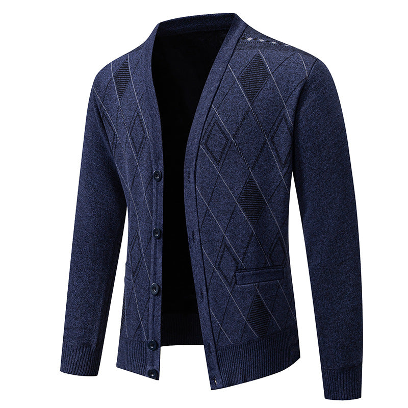 Herren stylische Strickjacke mit V-Ausschnitt und strukturiertem Muster Aliams