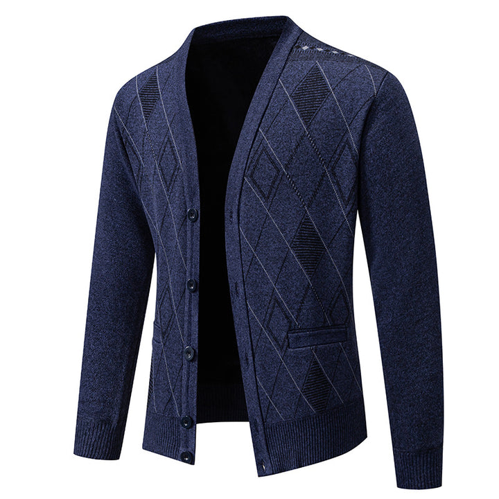Herren stylische Strickjacke mit V-Ausschnitt und strukturiertem Muster Aliams