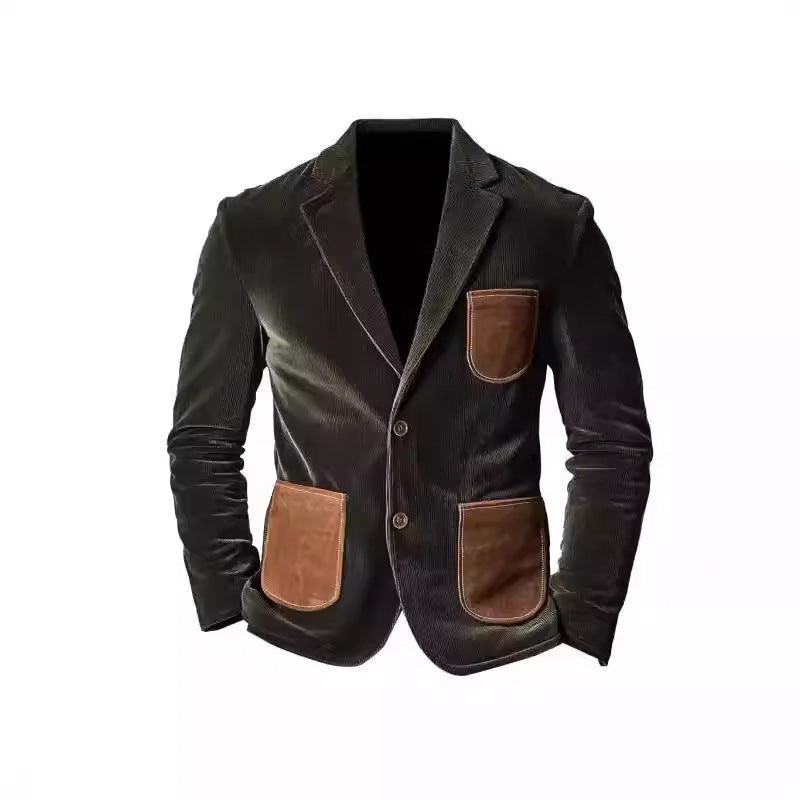 Herren Samtjacke mit modernem Patchwork-Design und praktischen Taschen Aliams