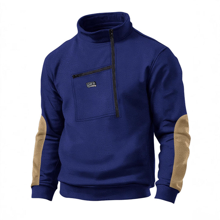 Herren Fleece-Pullover mit dickem Kragen und praktischer Brusttasche Aliams