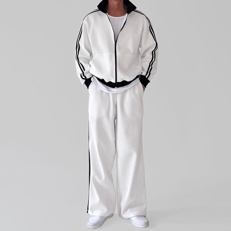 Herren bequeme Trainingsanzug mit hohem Kragen und seitlichen Streifen Aliams