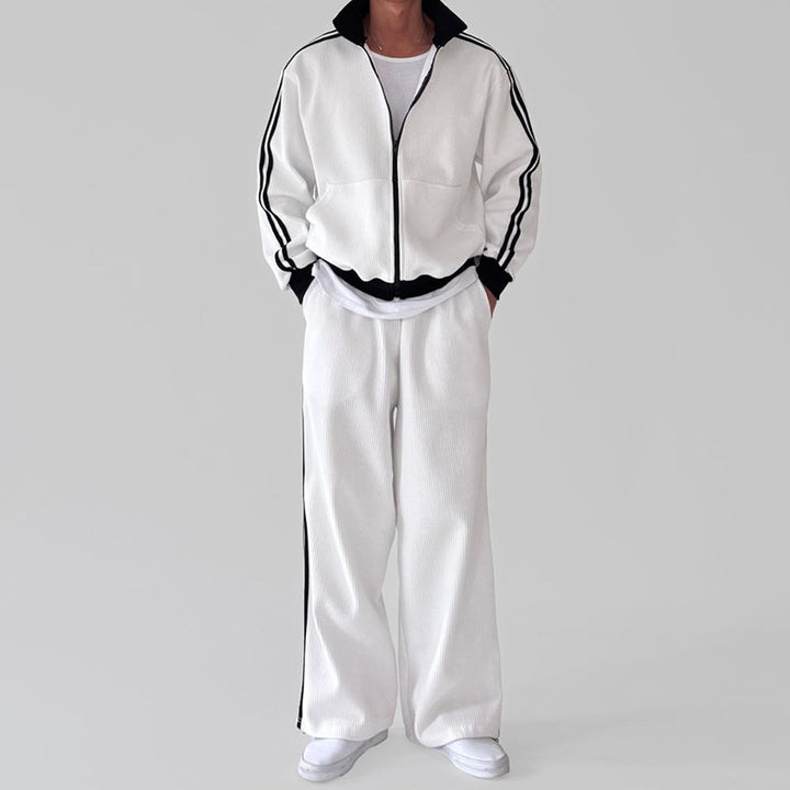 Herren bequeme Trainingsanzug mit hohem Kragen und seitlichen Streifen Aliams