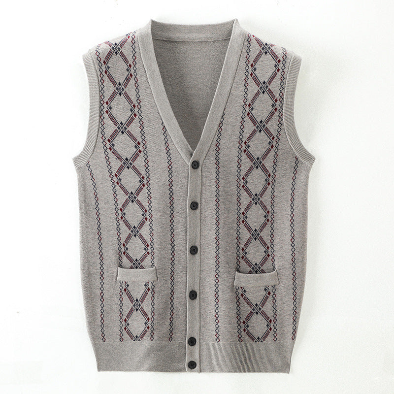 Herren elegante Strickweste mit Rautenmuster und Schalkragen Aliams