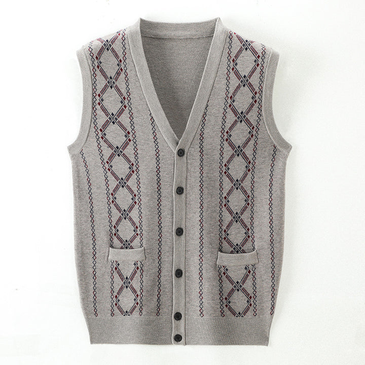 Herren elegante Strickweste mit Rautenmuster und Schalkragen Aliams