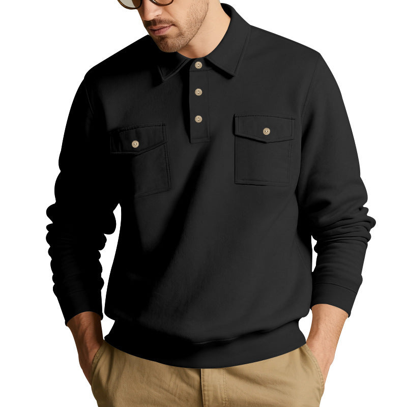 Herren Pullover mit zwei Brusttaschen und sportlichem Kragen Aliams