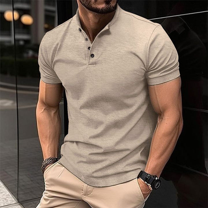 Herren Freizeit Kurzarm Henley Polo Shirt Aliams