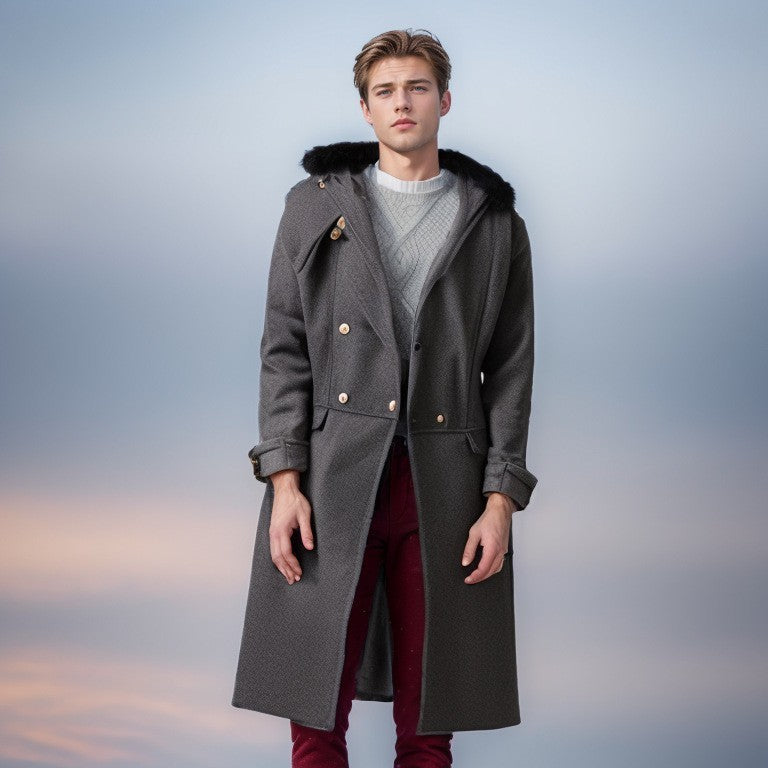 Herren eleganter Langmantel mit luxuriösem Fellkragen Aliams