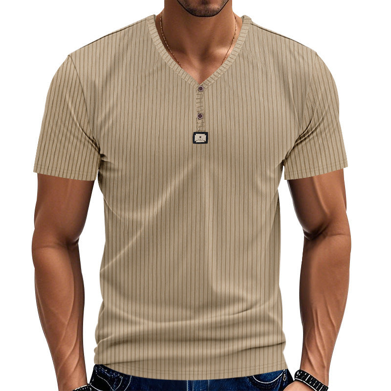 Herren Kurzarm-Henley-T-Shirt mit eleganter Struktur und modischen Knöpfen Aliams