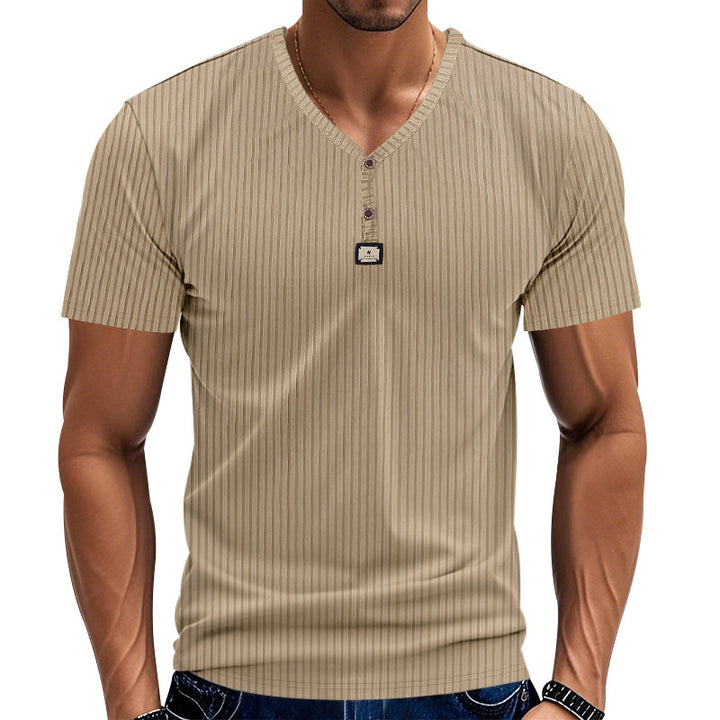 Herren Kurzarm-Henley-T-Shirt mit eleganter Struktur und modischen Knöpfen Aliams
