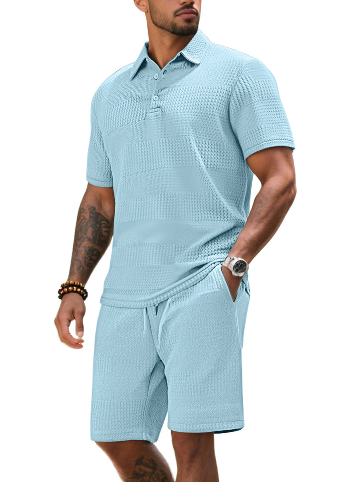 Herren Freizeitanzug mit strukturiertem Poloshirt und kurzen Hosen Aliams