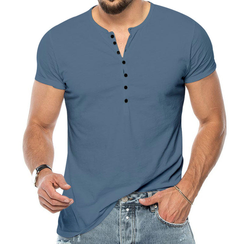 Herren Kurzarm-Henley-Shirt mit modischem Knopfdesign und körperbetonter Passform Aliams