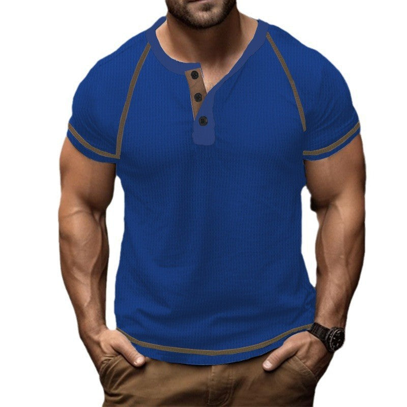 Herren Kurzarm-Henley-Shirt mit strukturiertem Gewebe und modischer Knopfleiste Aliams