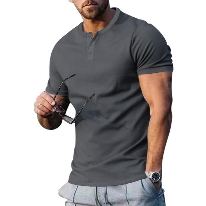 Herren Kurzarm-Henley-T-Shirt aus hochwertigem Baumwollmix mit knöpfbarer Ausschnitt Aliams