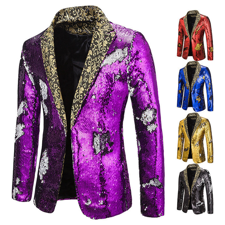 Herren Glitzernde Paillettenblazer mit extravagantem Kragen Aliams