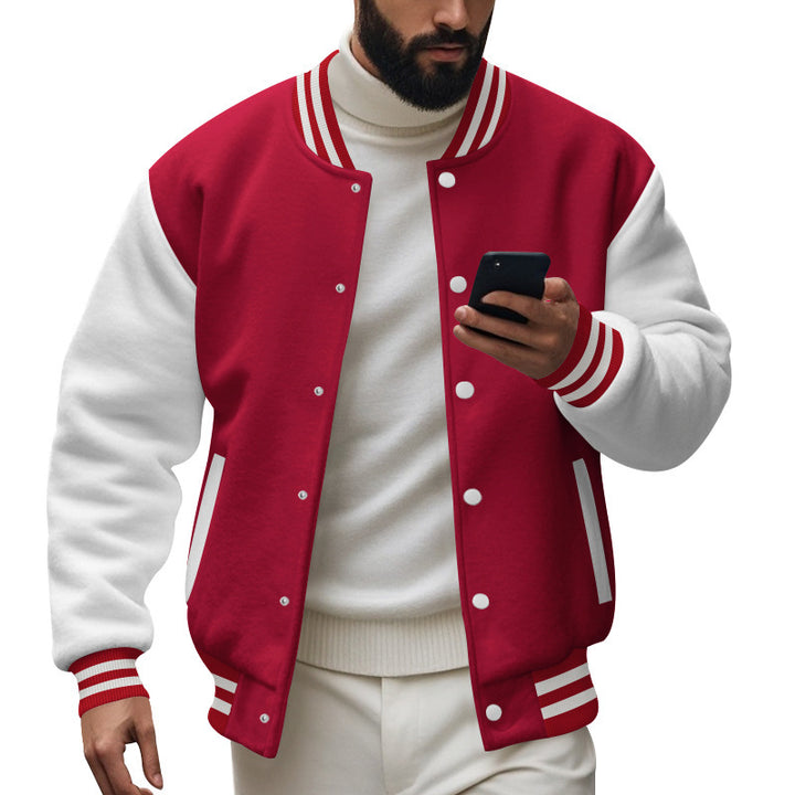 Herren Varsity-Jacke mit kontrastierenden Ärmeln und gestreiften Bündchen Aliams