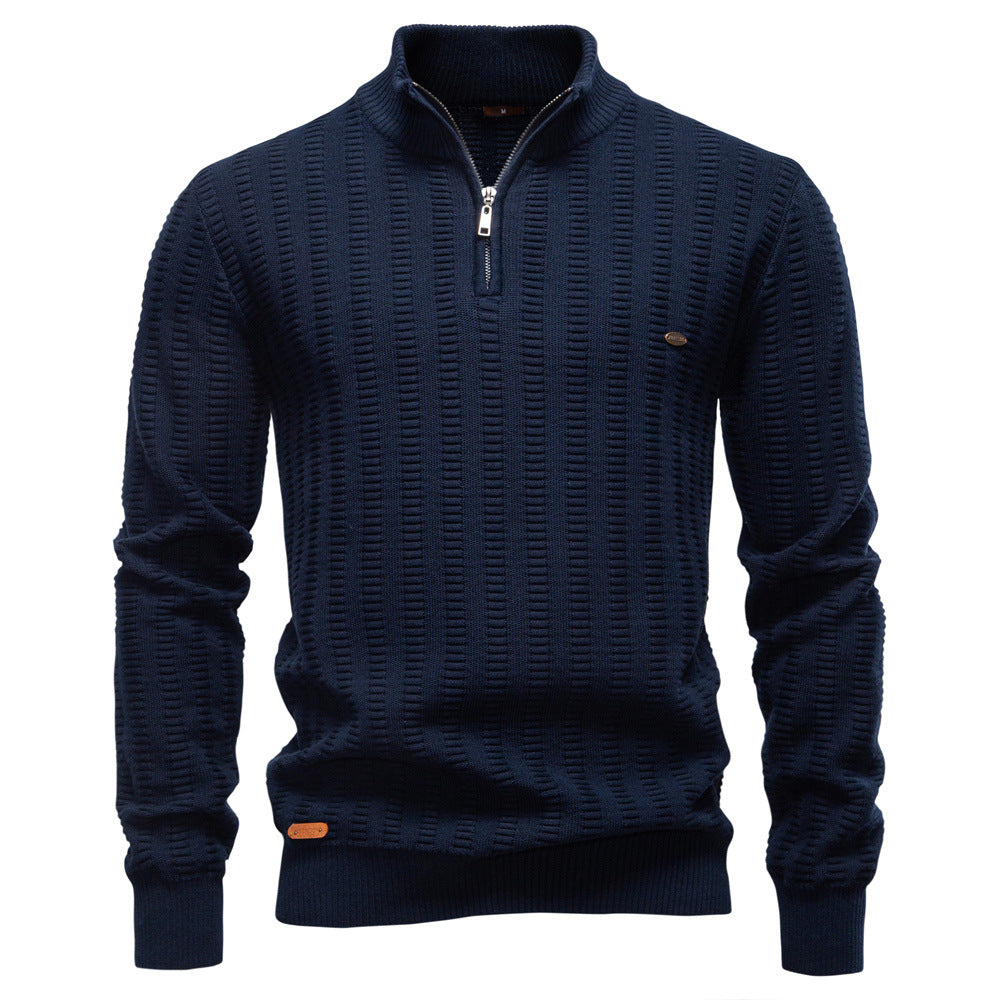 Herren Pullover mit strukturiertem Design und halbem Reißverschluss Aliams
