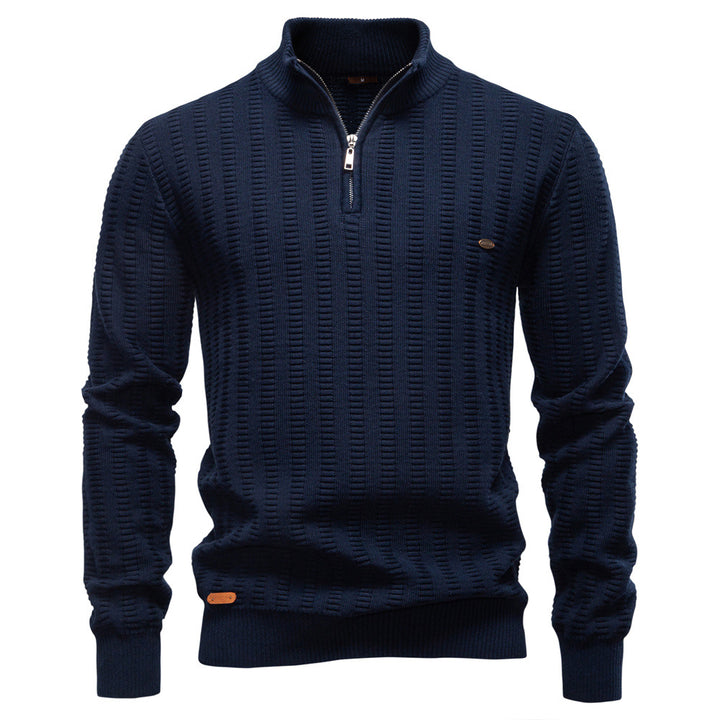 Herren Pullover mit strukturiertem Design und halbem Reißverschluss Aliams