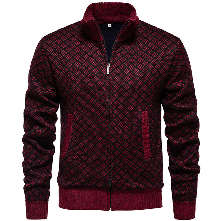 Herren Strickjacke mit modernem Zipper und feinem Karomuster Aliams
